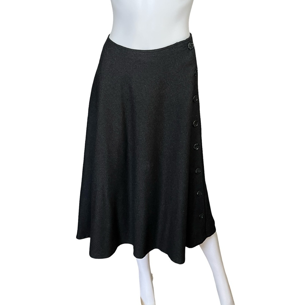 Vintage Anne Klein II Gray Wool Midi Skirt Buttons Neutral Womens Size 6
